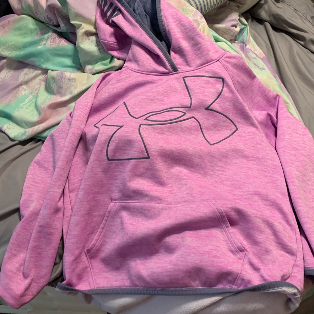 Pink and grey under-armor sweatshirt